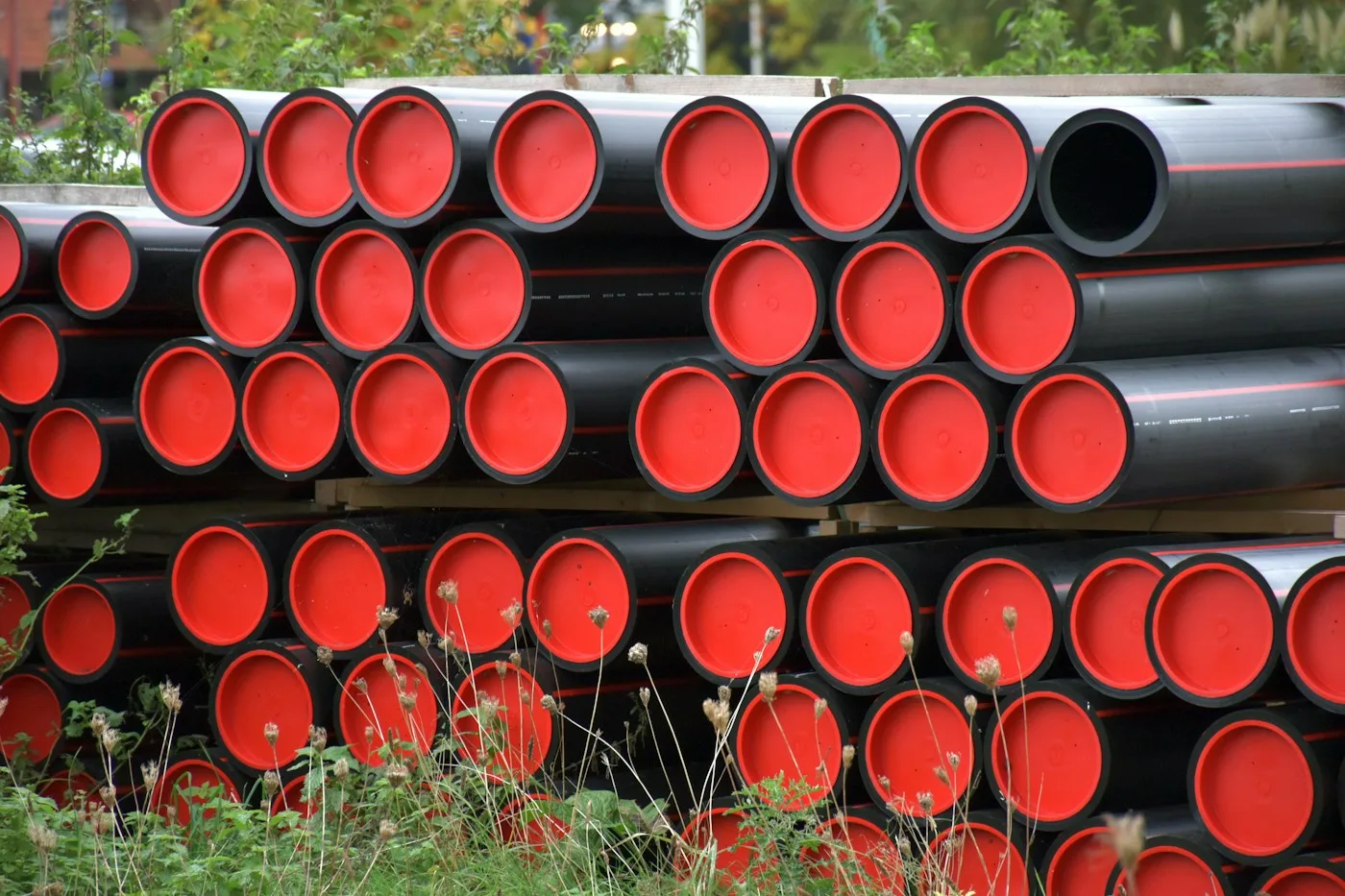 Stack of pipes at a manufacturing yard